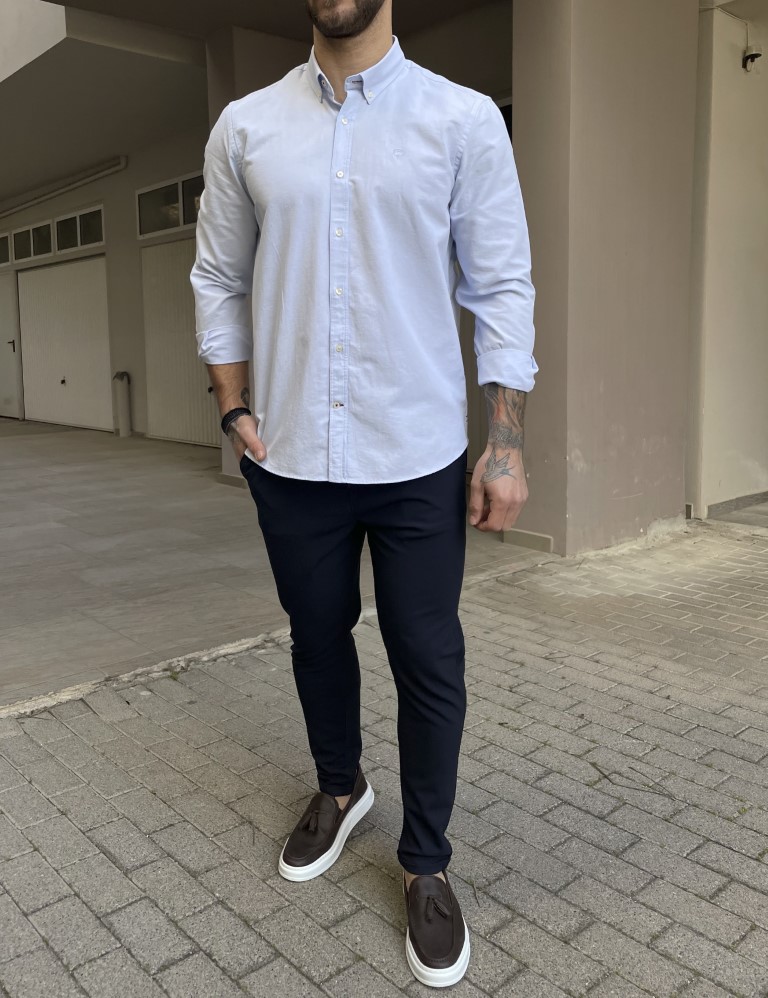 Ανδρικό σιέλ πουκάμισο με γιακά 1754S φωτογραφία